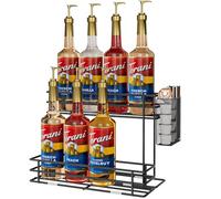 Ovicar Porte-sirop pour café - Support à 8 bouteilles de sirop pour bar à café, station de café, accessoire avec panier à capsules de café en paille, 2 niveaux, plan de travail de cuisine pour le