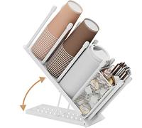 OVICAR Support de tasse et couvercle - Porte-gobelet réglable à 4 compartiments jetables avec paille de café pour station de café, bar, comptoir, salle de pause, métal blanc
