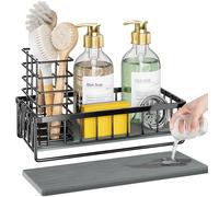 OVICAR Support pour éponge d'évier de Cuisine - Organiseur d'évier à séchage instantané avec Porte-Brosse - Distributeur de Savon étanche antidérapant pour comptoir de Cuisine et Salle de Bain, Noir