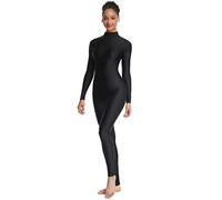 OVIGILY Combinaison de danse à col haut et manches longues pour femme - Noir - Medium