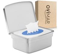 ovimar Boîte à lingettes humides avec couvercle - En acier inoxydable poli argenté élégant - Pour percer - Pour que les lingettes cosmétiques restent toujours fraîches grâce à la boîte de rangement