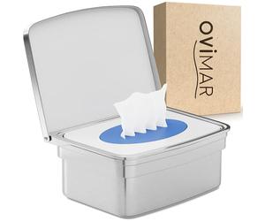 ovimar Boîte à lingettes humides avec couvercle - En acier inoxydable poli argenté élégant - Pour percer - Pour que les lingettes cosmétiques restent toujours fraîches grâce à la boîte de rangement