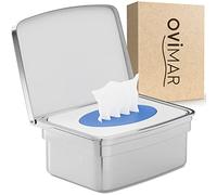 ovimar Boîte pour lingettes humides avec couvercle Egense | acier inoxydable poli argenté | sans percer | Pour que les lingettes cosmétiques restent toujours fraîches grâce à la boîte de rangement