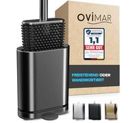ovimar Brosse de Toilette Falketind | Gunmetal | Brosse en Silicone pour Toilettes | Brosse WC avec Ventilation | Acier Inoxydable | Plateau de gouttelette Amovible | Seulement 6 cm de Large