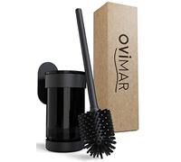 ovimar Brosse pour WC Finnkona | Noir | Support Mural sans percer | Brosse de Toilette en Silicone | Fonction d'aération | à Coller | en Acier Inoxydable revêtu | tête de Brosse WC Interchangeable