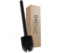 ovimar Brosse pour WC Notteroy Noir | Brosse pour WC en Silicone |avec réservoir pour détergent |Pompe mécanique par Bouton Poussoir | Acier Inoxydable | Tête de Brosse WC en Silicone | Brosse WC