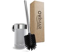 ovimar Brosse WC Tranerodde | Argent | Montage Mural | Brosse WC en Silicone | Brosse WC avec Fonction d'aération | pour percer ou Coller | en Acier Inoxydable | Tête de Brosse Interchangeable