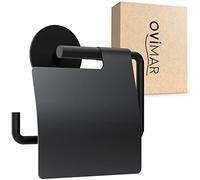 ovimar Distributeur de Papier Toilette Heroya avec Couvercle à Coller Noir Mat | Distributeur de Papier Toilette avec Couvercle | avec Amortisseur de Chute