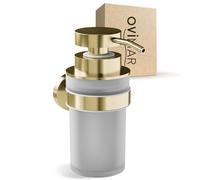 Ovimar Distributeur de Savon Akrasanden Or | avec Fixation Murale pour perçage | en Acier Inoxydable et Verre | Ouverture Extra Large Facile à remplir | pour Salle de Bain ou Cuisine