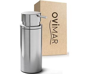 Ovimar Distributeur de Savon Sletterhage | Argent | Acier Inoxydable | Autoportant sans Perçage | Avec Embout Buccal Très Large Facilement Réutilisable | Pour Salle de Bain ou Cuisine