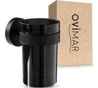 Ovimar Gobelet pour Dentifrice | Noir | À Percer au Mur | en Verre et INOX | avec Support Amovible pour la Salle de Bain | Engeloya