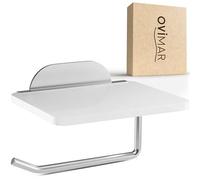 Ovimar Helnaes Porte-rouleau de Papier Toilette Avec Étagère en Verre Argenté 3M | Autocollant à Coller