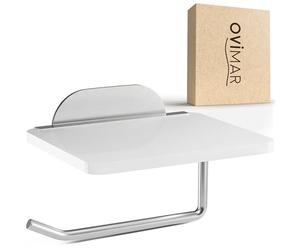 Ovimar Helnaes Porte-rouleau de Papier Toilette Avec Étagère en Verre Argenté 3M | Autocollant à Coller