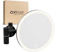 ovimar Leinoya Miroir cosmétique | Avec éclairage | Rechargeable | Montage mural à percer | Dans la salle de bain | Miroir grossissant 5x | Miroir de maquillage avec lumière | 360 ° 5X Black Drill