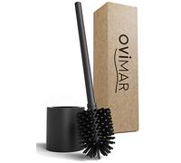 Ovimar Skrova - Brosse WC autoportante en silicone - Acier inoxydable pulvérisé - Noir mat - Support moderne - Tête interchangeable