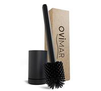 ovimar Tjome Brosse WC noire en silicone avec fonction de ventilation, autoportante, tête de brosse WC en acier inoxydable, réservoir pour produits de nettoyage, bac d'égouttement amovible, brosse WC