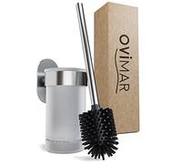 Ovimar Tranerodde Brosse WC Argent - Brosse WC Silicone avec Aération - À Coller - En Acier Inoxydable - Tête Interchangeable