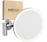 ovimar Vorupor Miroir cosmétique argenté | Avec éclairage | Rechargeable | Montage mural à percer | Dans la salle de bain | Miroir grossissant 5x | Miroir de maquillage avec lumière | 360 °
