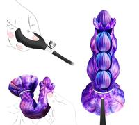 Ovipositor XXL Fantasy 20 cm avec 4 Œufs en Silicone - Dildo Alien Monster avec nœud 5,6 cm, Dildo anal et vaginal à ventouse pour jeux de rôle intenses et stimulation profonde