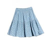 OVJENTSK Jupe Courte Évasée en Jean À Taille Élastique pour Femme, Imprimé Floral, Mini-Jupe Patineuse Plissée en Jean avec Short Intérieur, Jupe-Short Trapèze Y2K pour Les Vacances À La Plage, Bleu