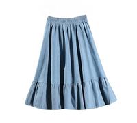 OVJENTSK Jupe Midi Évasée en Jean Élastique Taille Haute pour Femme, Ourlet À Volants, Légère, Respirante, Longueur Genou, Décontractée, pour L'Été, pour Un Usage Quotidien, Bleu Clair, Taille Uniq