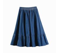 OVJENTSK Jupe Midi Évasée en Jean Élastique Taille Haute pour Femme, Ourlet À Volants, Légère, Respirante, Longueur Genou, Décontractée, pour L'Été, pour Un Usage Quotidien, Bleu, Taille Unique