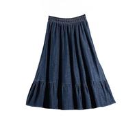 OVJENTSK Jupe Midi Évasée en Jean Taille Haute Élastique pour Femme, Ourlet À Volants, Légère, Respirante, Longueur Genou, Décontractée, pour L'Été, pour Un Usage Quotidien, Bleu Marine, Taille Uni
