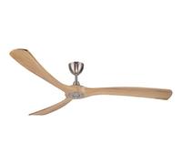 Ovlaim Ventilateur de plafond avec ailes en bois sans éclairage, télécommande (6 vitesses) - Étanche IP44 - Moteur CC à faible consommation d'énergie - Super silencieux, 183 cm - Naturel et argenté