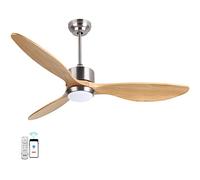 Ovlaim Ventilateur Plafond avec Lumiere LED, 132 CM Ventilateur Plafond Silencieux avec Telecommande et Moteur CC, Plafonnier Ventilateur avec 3 Bois Pales Réversibles pour été hiver, Bois Naturel