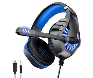 OVLENG Casque Gamer GT82 Bleu avec Micro et Retro éclairage LED - Haut-Parleur 50mm - Contrôle du Volume