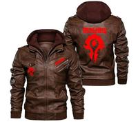 Ovlize Manteau Homme Cuir FOR THE HOR-DE, Blouson De Biker Col Montant L'automne, Manteau En Imperméable Avec Multipoches, Similicuir(Brown,L)