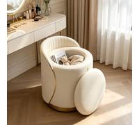 OVLRIJP Tabouret Coiffeuse avec Dossier, Pouf Coiffeuse Rond Rotatif à 360° avec Housse en Cuir et Base en Titane, Chaise Coiffeuse Rembourré pour Salon, Chambre à Coucher, Beige, 38x52cm