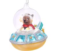 OVNI Brubaker avec aide de Noël Bleu - Boule de Noël en verre peint à la main - Décoration d'arbre de Noël soufflée à la bouche Personnages amusants Pendentif Déco Boule d'arbre - 10 cm