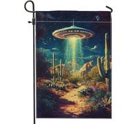 Ovni, Cactus Rayonnant, Paysage De Science-Fiction Coloré Drapeau Décoratif Drapeau De Jardin Couleurs Vives Garden Flag Pour Pelouse Cour Intérieur 30X45Cm