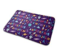 Ovni De Dessin Animé, Astronaute, Fusées, Galaxie Violette, Étoiles, Nébuleuse, Lettres, Alphabet Spatial Tapis De Bain Doux Welcome Paillassons Durable Tapis De Douche pour Porte 40X60Cm