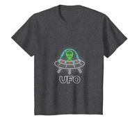 OVNI Objet Volant Non Identifié UFO Astronaute Alien T-Shirt, Enfant, Chiné Foncé, 3 Ans