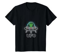 OVNI Objet Volant Non Identifié UFO Astronaute Alien T-Shirt, Enfant, Noir, 12 Ans