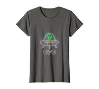 OVNI Objet Volant Non Identifié UFO Astronaute Alien T-Shirt, Femme, Asphalte, XS