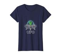 OVNI Objet Volant Non Identifié UFO Astronaute Alien T-Shirt, Femme, Bleu Marine, L