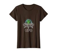 OVNI Objet Volant Non Identifié UFO Astronaute Alien T-Shirt, Femme, Marron, S