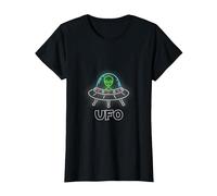 OVNI Objet Volant Non Identifié UFO Astronaute Alien T-Shirt, Femme, Noir, XL
