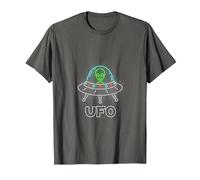 OVNI Objet Volant Non Identifié UFO Astronaute Alien T-Shirt, Homme, Asphalte, 6XL