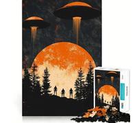 OVNIs au-Dessus de la forêt Puzzle de 1000 pièces Jeu de Concentration cérébrale Découpe Experte Artisanat Fascinant Passe-Temps captivant pour Les Moments de détente (38x52cm)
