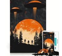OVNIs au-Dessus de la forêt Puzzle de 1000 pièces pour Adultes Jeu de réflexion Découpe précise Alignement Parfait Activité Amusante en Famille Le Soir (38x26cm)