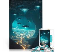 OVNIs au-Dessus du Paysage Urbain Puzzle Adulte 1000 pièces Jouets de Jeu stimulants Renforcer l'amour Entre Les Couples 38x26cm