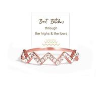 OVNMFH Best BiChes Highs and Lows Ring, Highs and Lows Friendship Ring, S925 Sterling Silver Stackable Swearing Wave Ring Jewelry Accessory Best Friend Birthday (Rose Gold,Open Adjustable)