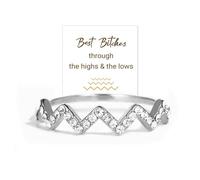 OVNMFH Best BiChes Highs and Lows Ring, Highs and Lows Friendship Ring, S925 Sterling Silver Stackable Swearing Wave Ring Jewelry Accessory Best Friend Birthday (Silver,6)