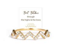 OVNMFH Best BiChes Highs and Lows Ring, Highs and Lows Friendship Ring, S925 Sterling Silver Stackable Swearing Wave Ring Jewelry Accessory Best Friend Birthday (Gold,Open Adjustable)