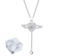 OVNMFH Collier Pendentif Coeur Ailes d'ange en Cristal Rose, chaîne de clavicule Pompon Ailes d'ange Amour avec Ailes battantes, Colliers Coeur Diamant Bijoux Cadeau pour Fille (Silver,1-PCS)