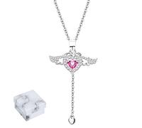 OVNMFH Collier Pendentif Coeur Ailes d'ange en Cristal Rose, chaîne de clavicule Pompon Ailes d'ange Amour avec Ailes battantes, Colliers Coeur Diamant Bijoux Cadeau pour Fille (Pink,2-PCS)